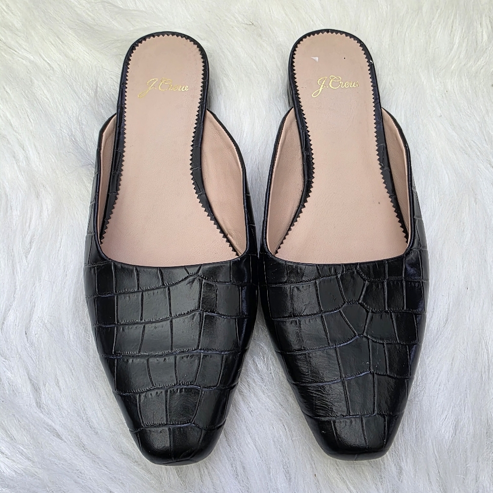 J.Crew Black Embossed Croc-Patterned Genuine Leat… - image 6